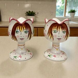 Hand painted vintage lady face eggs up flower girls
